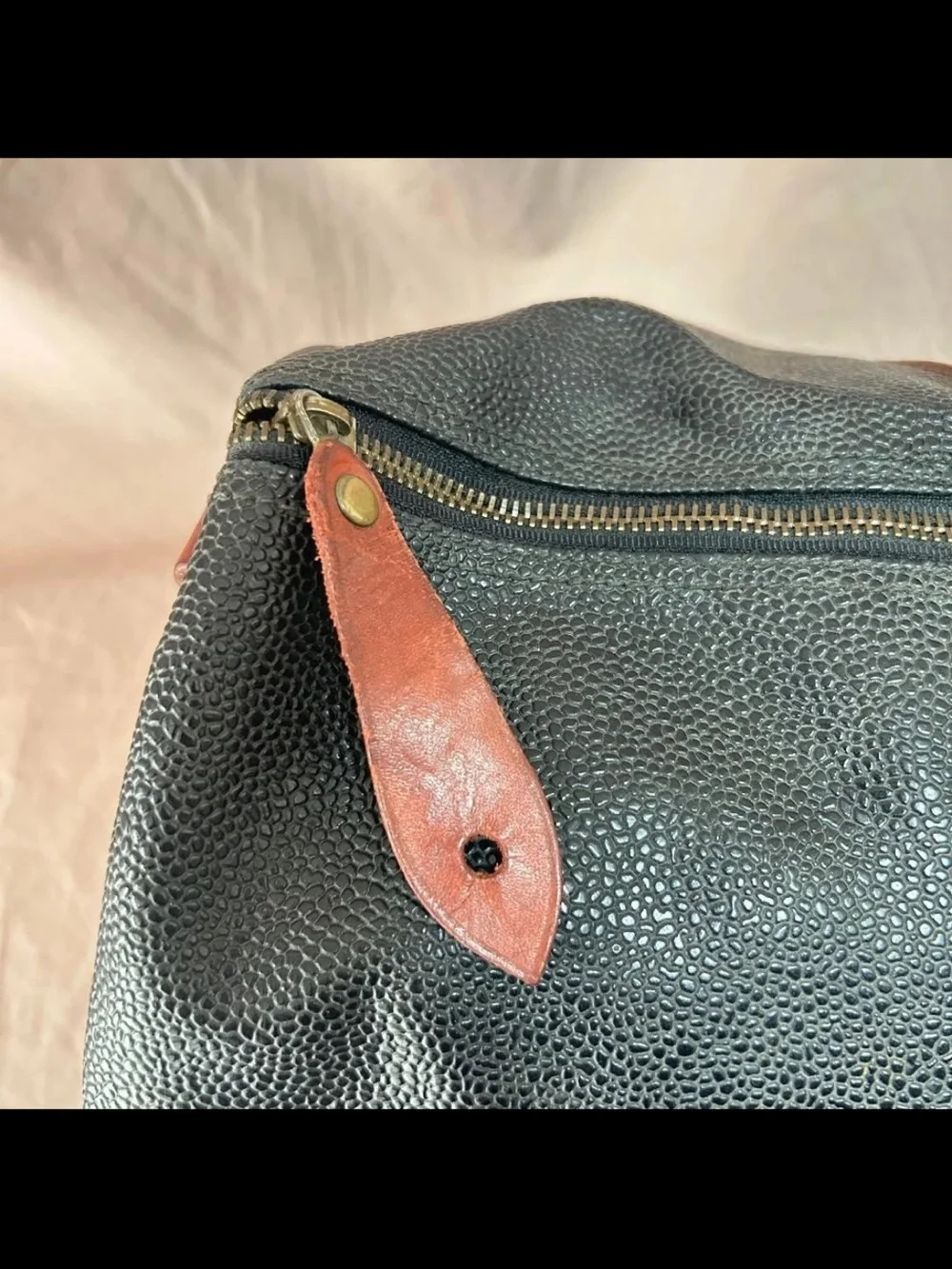 Mulberry Navy Textured Duffel with Brown Leather Trim